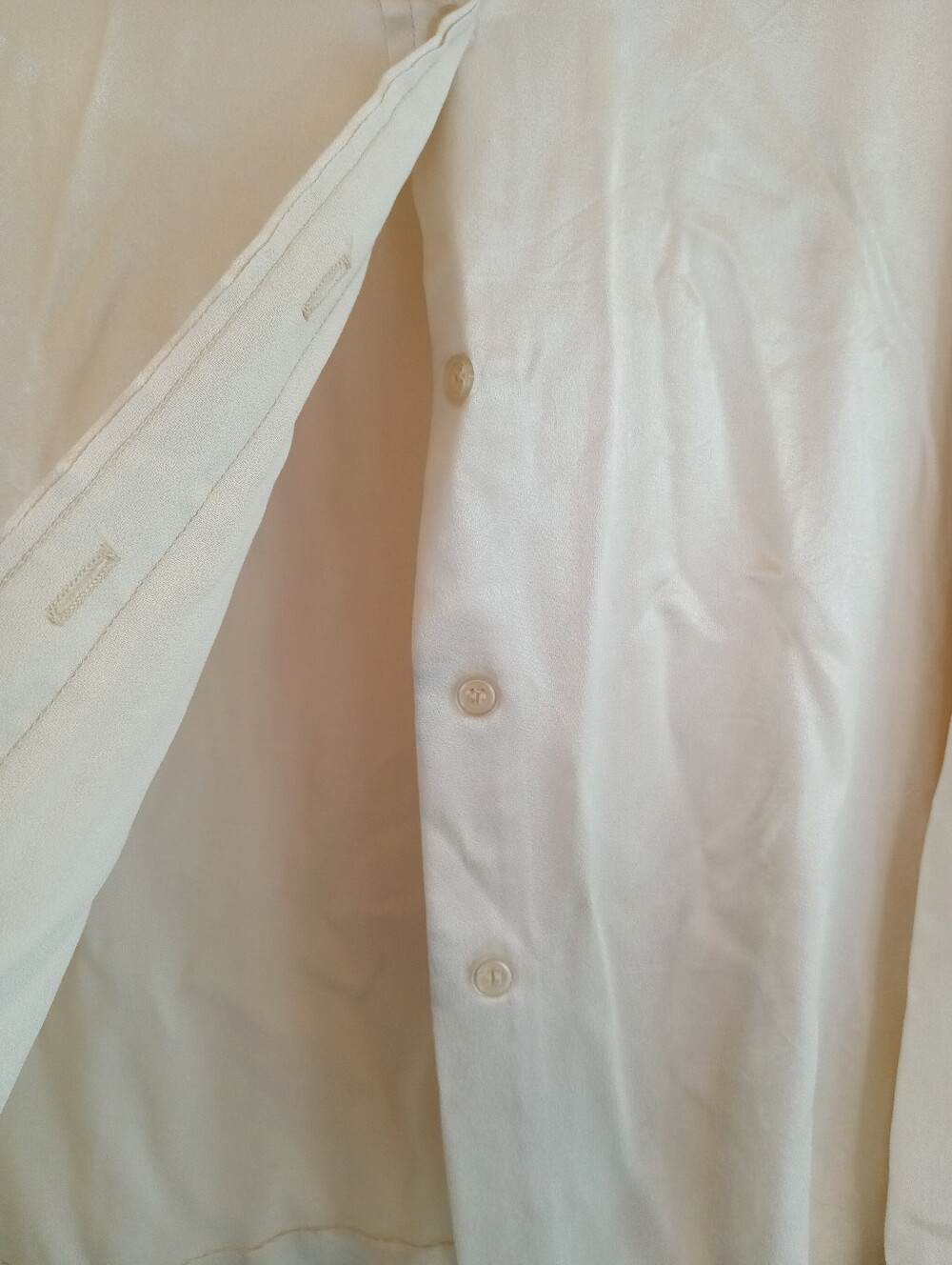 vintage cream silky satin button-down blouse classic pointed Dagger collar 70s - Picture 9 of 12